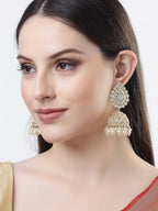 NVR Women Gold-Polished Handcrafted Kundan Jhumka Earrings | Grocsy