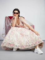 House of Panchhi Cream Net Sequins And Thread Embroidery Lehenga Choli & Dupatta | Grocsy