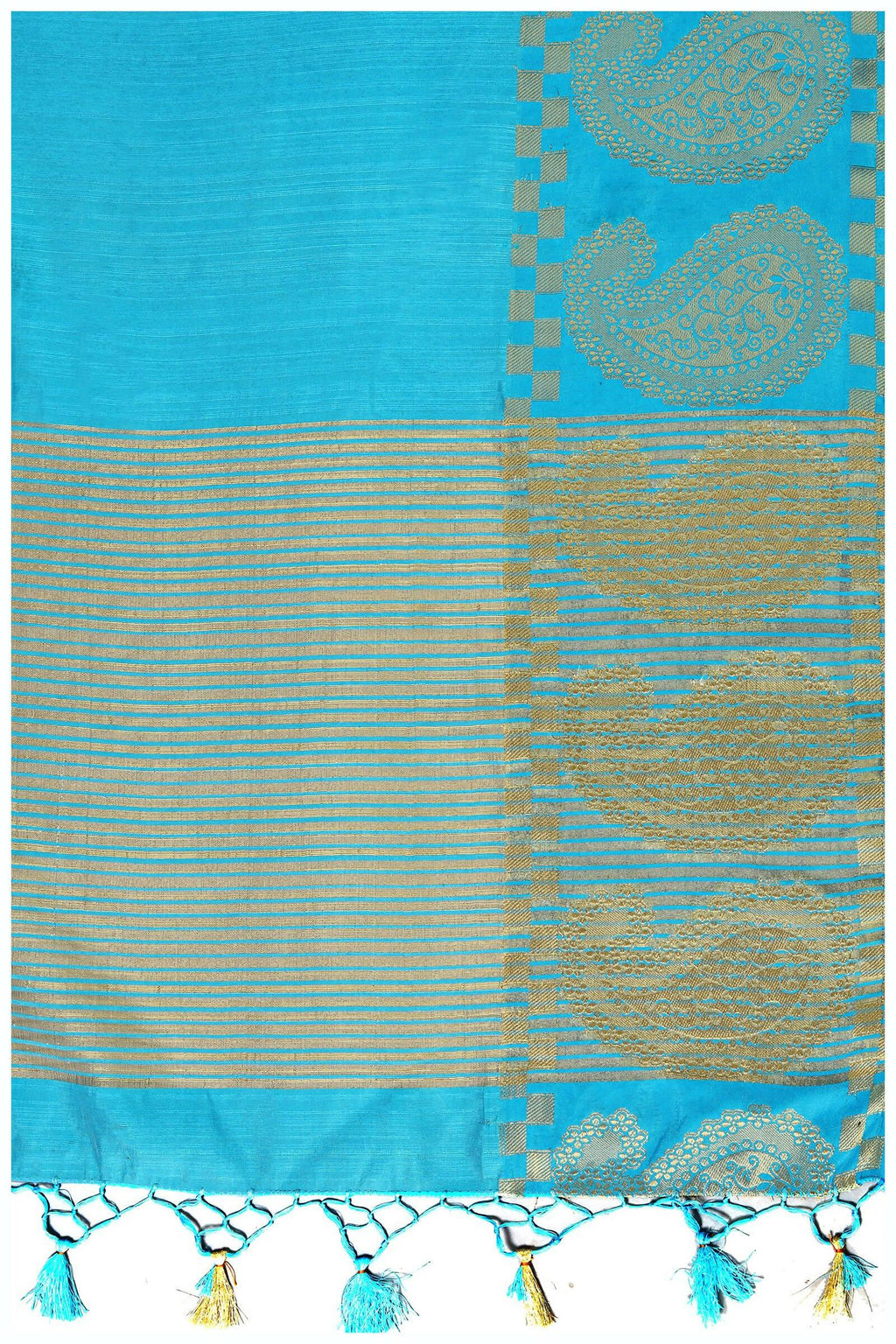 Mimosa Women's Banarasi Tussar Silk Turquoise Blue Saree | Grocsy