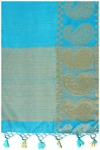 Mimosa Women's Banarasi Tussar Silk Turquoise Blue Saree | Grocsy
