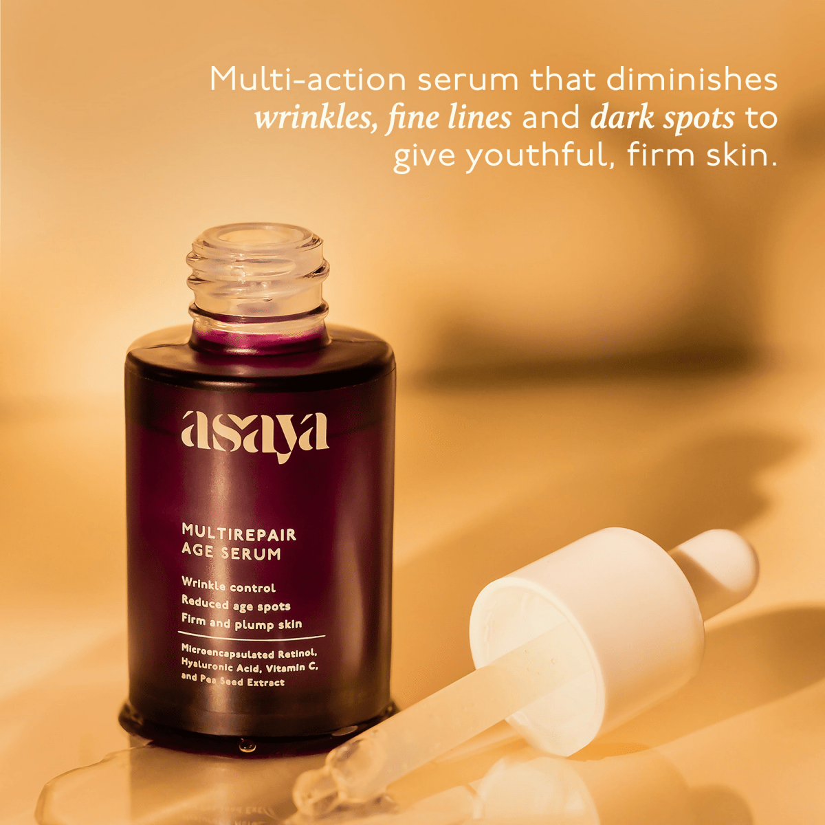 Asaya 0.2% Retinol Peptide Night Serum, Beginner Friendly Anti Aging Face Serum With Vit C | Grocsy