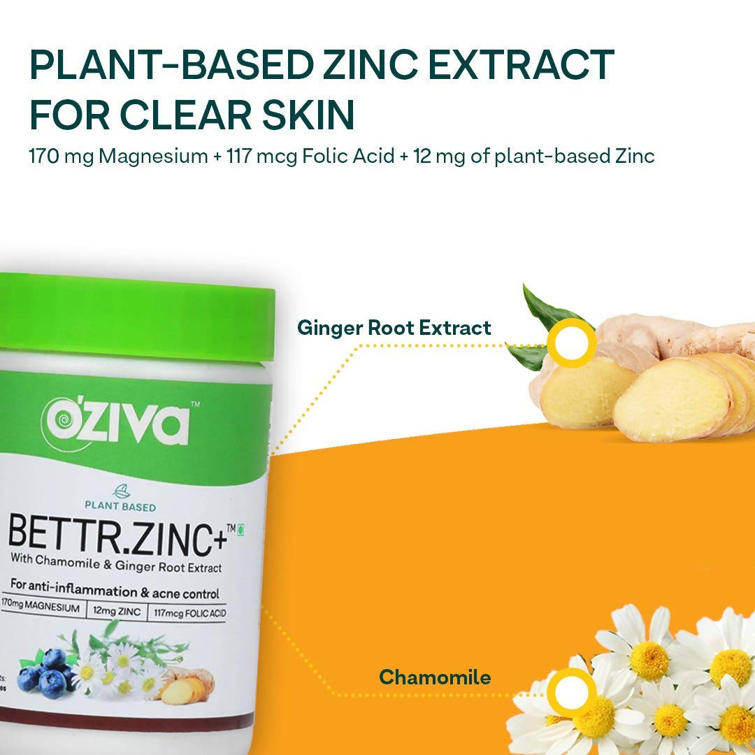 OZiva Plant Based Bettr.Zinc+ With Chamomile & Ginger Root Extract | Grocsy