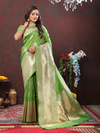 Lorenvalley Fashion Parotgreen Soft Silk Woven Design Gold Zari Weaving Saree | Grocsy