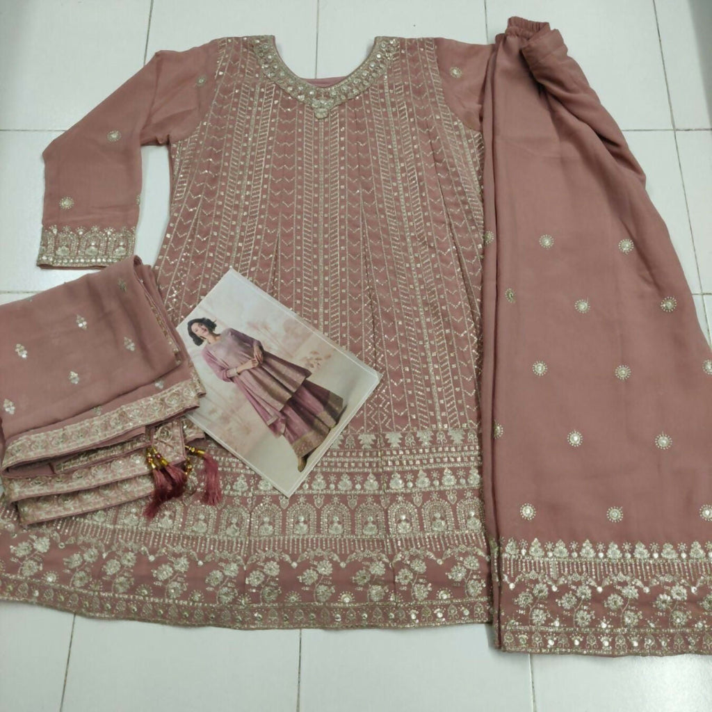 Anaita Peach Heavy Fox Georgette Stitched Suit with Sequence Work | Grocsy