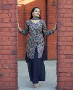 Joban Fashion Blue Silk Embroidered Sharara Set | Grocsy