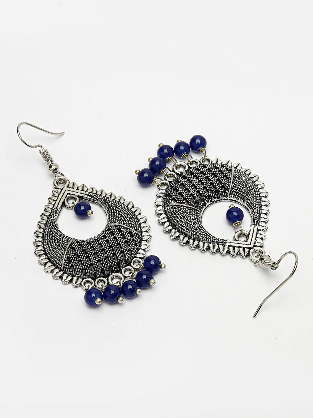 NVR Women's Silver-Plated Artificial Beads German Silver Oxidised Chandbali Earrings