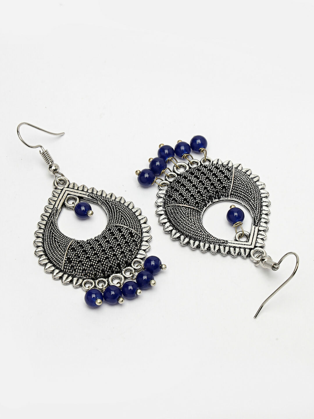 NVR Women's Silver-Plated Artificial Beads German Silver Oxidised Chandbali Earrings