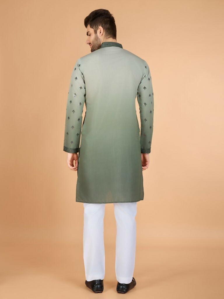 Vastranavya Ombre Green Premium Viscose Silk Thread & Sequence Embroidery work Kurta | Grocsy