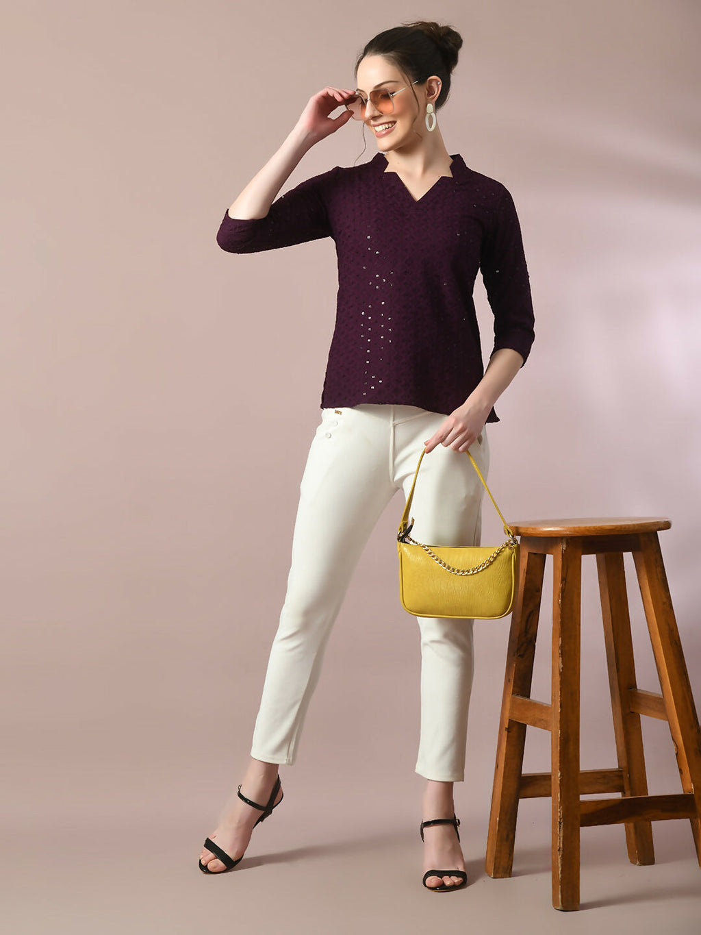 Myshka Women's Violet Embellished Cotton Regular Party Tunic | Grocsy