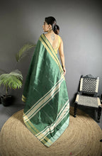 Joban Fashion Green Woven Pattern Raw Silk Kanjivaram Silk Saree | Grocsy