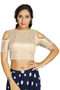 Aastha Fashion Women's Off White Art Silk Cold Shoulder Sleeve Readymade Blouse | Grocsy