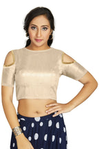 Aastha Fashion Women's Off White Art Silk Cold Shoulder Sleeve Readymade Blouse | Grocsy