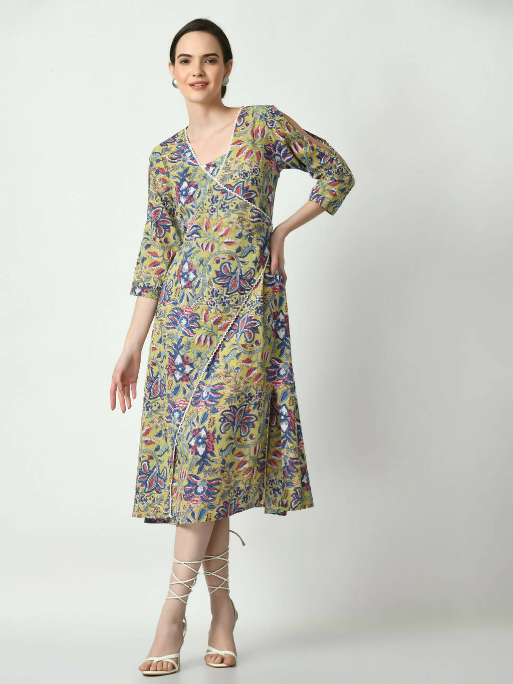 Myshka Women's Multi Floral Printed A-Line Dress | Grocsy