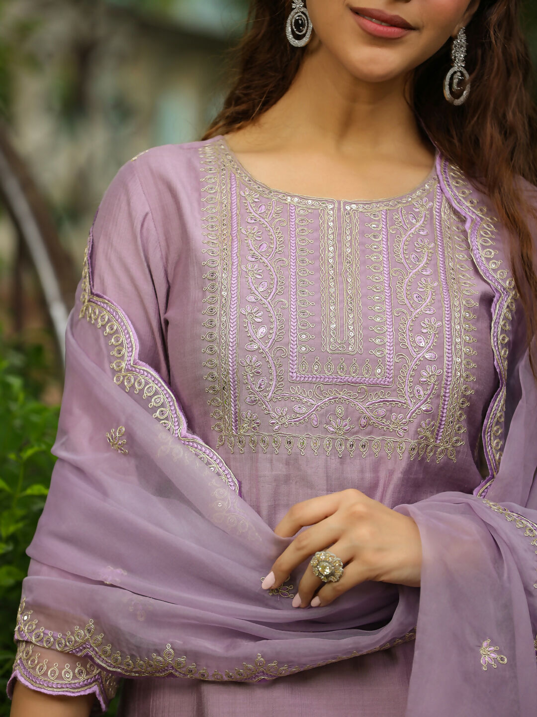 Janasya Lavender Silk Blend Solid Kurta,Bottom & Dupatta | Grocsy