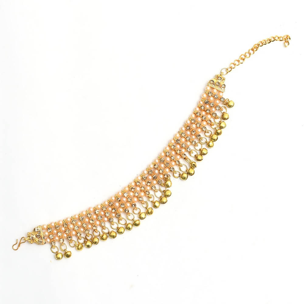 Mominos Fashion Kamal Johar Gold-Polished Pearls Anklets With Muvvas | Grocsy