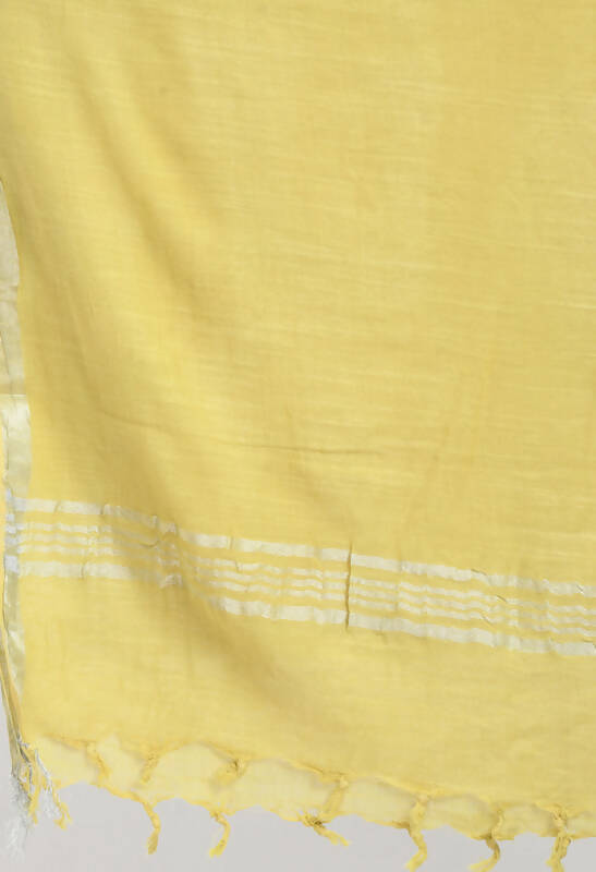 Mominos Fashion Moeza Women's Linen Cotton Silver Border Lemon Yellow Dupatta | Grocsy
