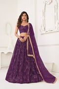 Eilara Wine Thread Sequin Embroidered Net Lehenga Set | Grocsy