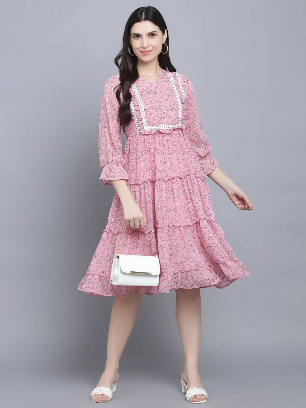 Myshka Women's Pink Floral Midi Dress | Grocsy