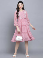 Myshka Women's Pink Floral Midi Dress | Grocsy