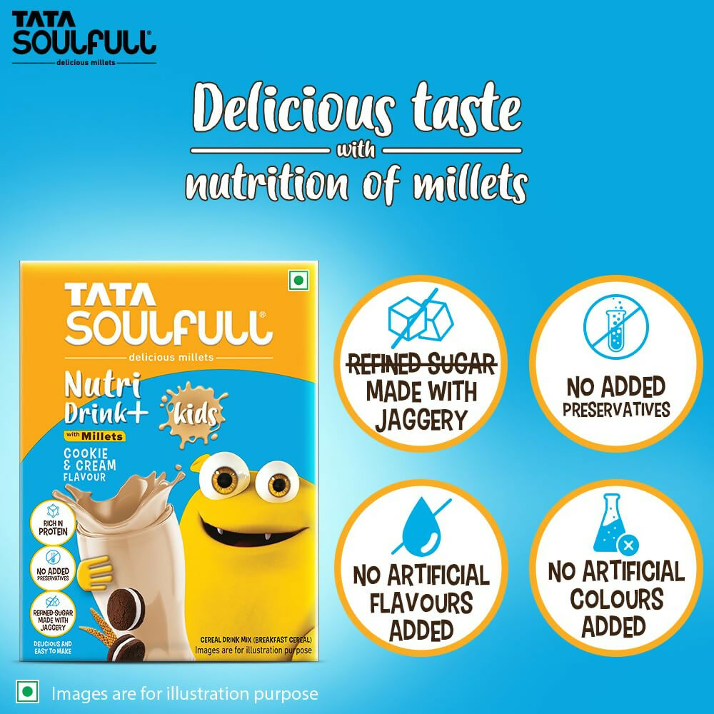 Tata Soulfull Nutri Drink+ For Kids With Millets - Cookie & Cream Flavor | Grocsy