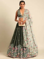 House of Panchhi Olive Chinon Sequins embroidery Lehenga choli & Dupatta | Grocsy