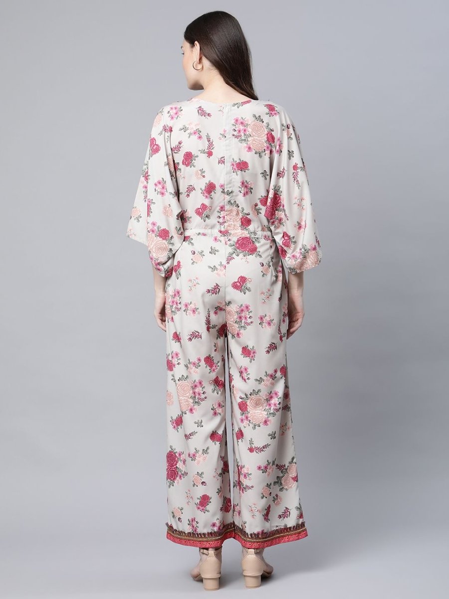 Ahalyaa Womens Beige Crepe Digital Floral Print Jumpsuit | Grocsy