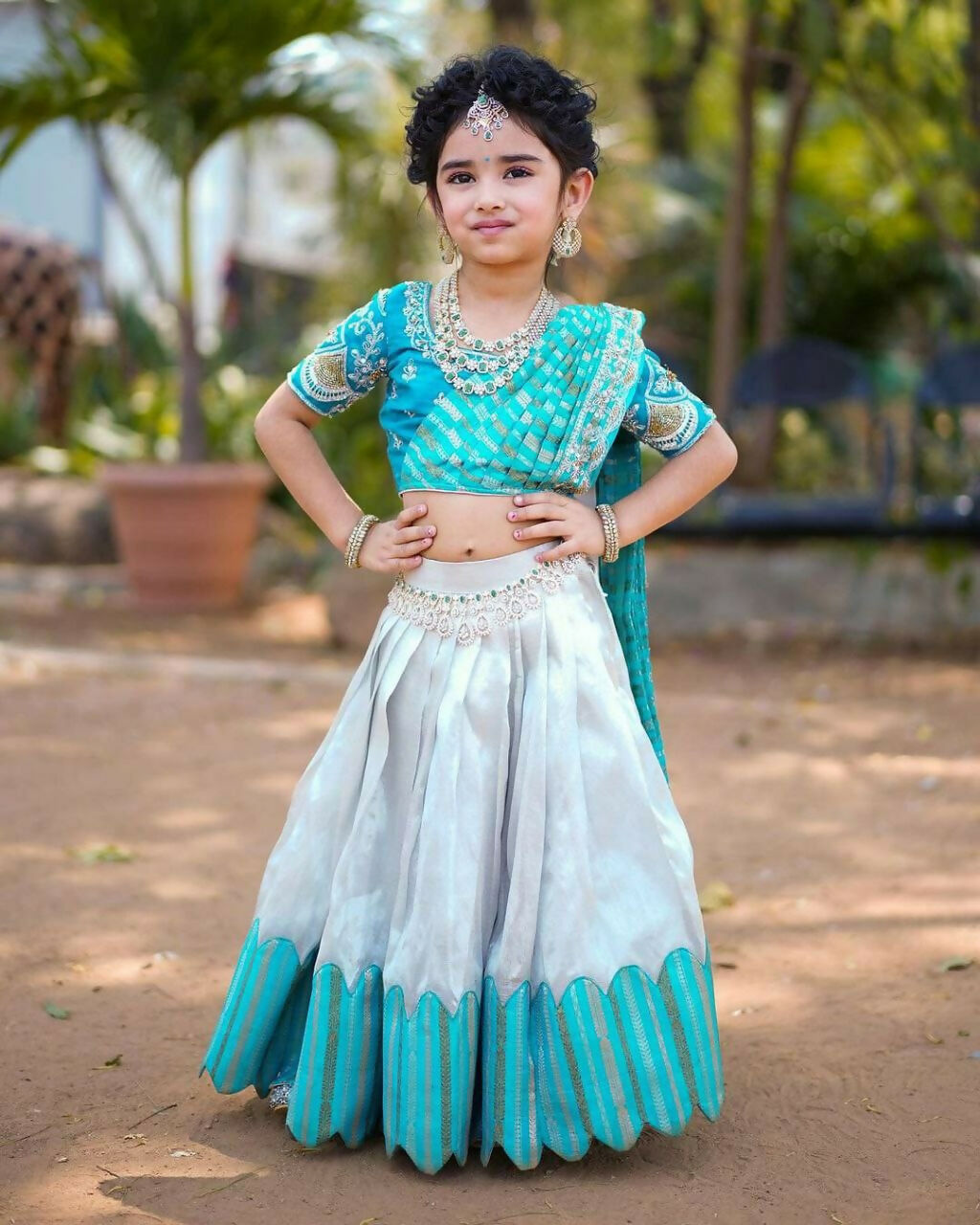 Jyoti Fashion Classy Sky Blue Heavy Chenille Sequins Embroidered Kids Lehenga Choli Set | Grocsy