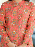 Juniper Women's Orange Ethnic Motif Printed Viscose Tunic With Buttons Detailing | Grocsy