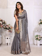 Aastha Fashion Grey Organza Silk Weaving Saree | Grocsy