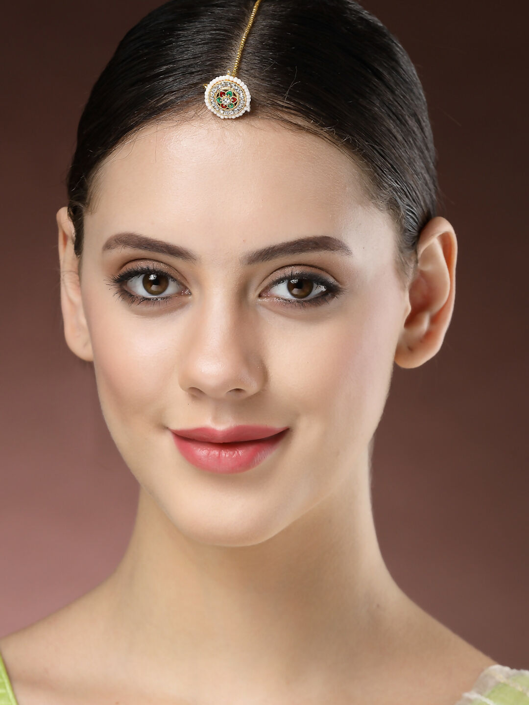 NVR Women's Gold-Polished CZ Stone-Studded Borla Maang Tikka | Grocsy