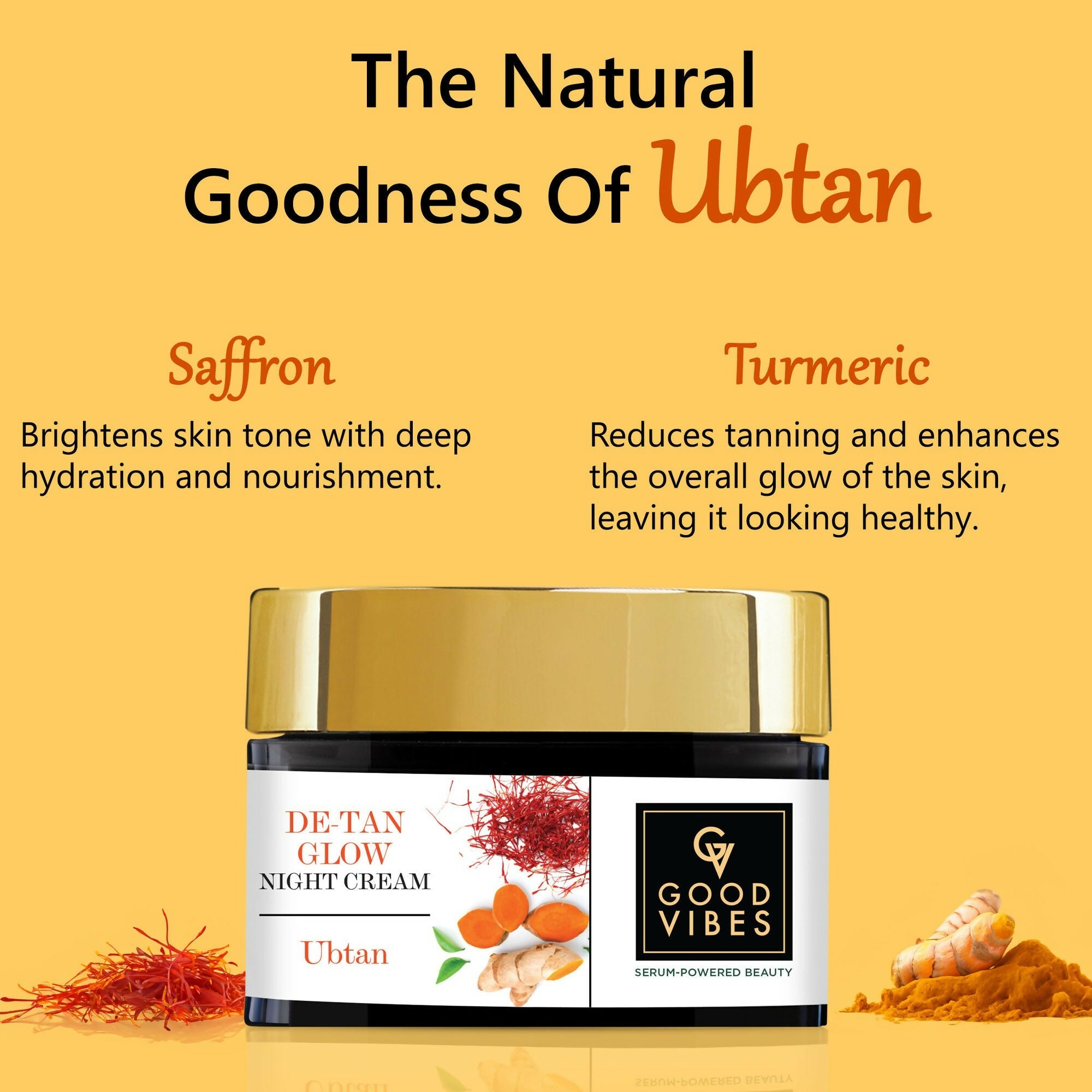 Good Vibes De-Tan Glow Night Cream Ubtan with Power of Serum, Tan free, Brightening, Pigmentation | Grocsy