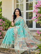Shree Shyam Fashion Sky Blue Linen Cotton Saree | Grocsy