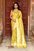 Joban Fashion Yellow Pure Katan Pure Handloom Banarasi Silk Saree | Grocsy
