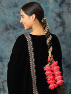 Ruby Raang Gold Gota Pati Work And Pink Rosses With Black Thread & Golden Stones | Grocsy