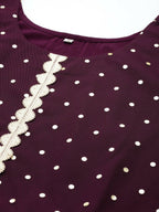 Ahalyaa Women Burgundy Polka Dots Fit & Flare Maxi Ethnic Dress | Grocsy