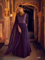 Anaita Purple Shimmer Jacquard Silk Readymade Anarkali Suit with Heavy Embroidery Work | Grocsy