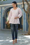 Juniper Women's Lavender Cambric Placement Floral Printed Tunic | Grocsy