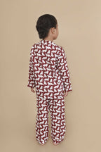 Breathables Kids Cotton Night Suit – Maroon Cat Print Shirt & Pyjama Co-Ord Set For Boys & Girls | Grocsy