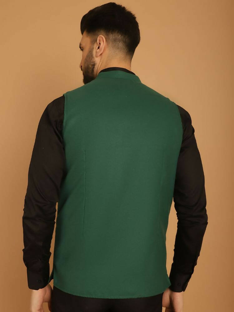 Even Apparels Pure Wool Nehru Jacket - Green | Grocsy