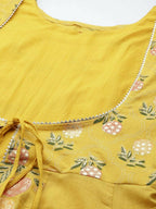 Ahalyaa Women Yellow Floral Fit & Flare Maxi Ethnic Dress | Grocsy