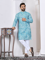 Anaita Sky Blue Digital Printed Work Cotton Straight Kurta | Grocsy