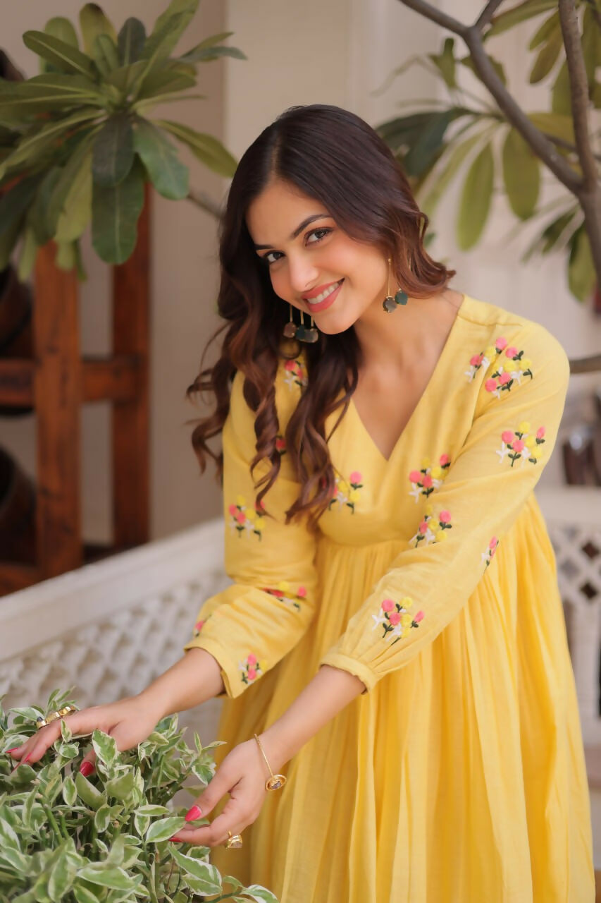 Teeya Creation Womens New Summer Wear Cotton Fabric With Embroidered Work Gown Set | Grocsy