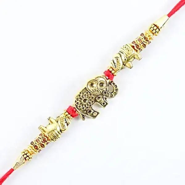 Ethnic Elephant Pearl Rakhi & Soan Papdi | Grocsy