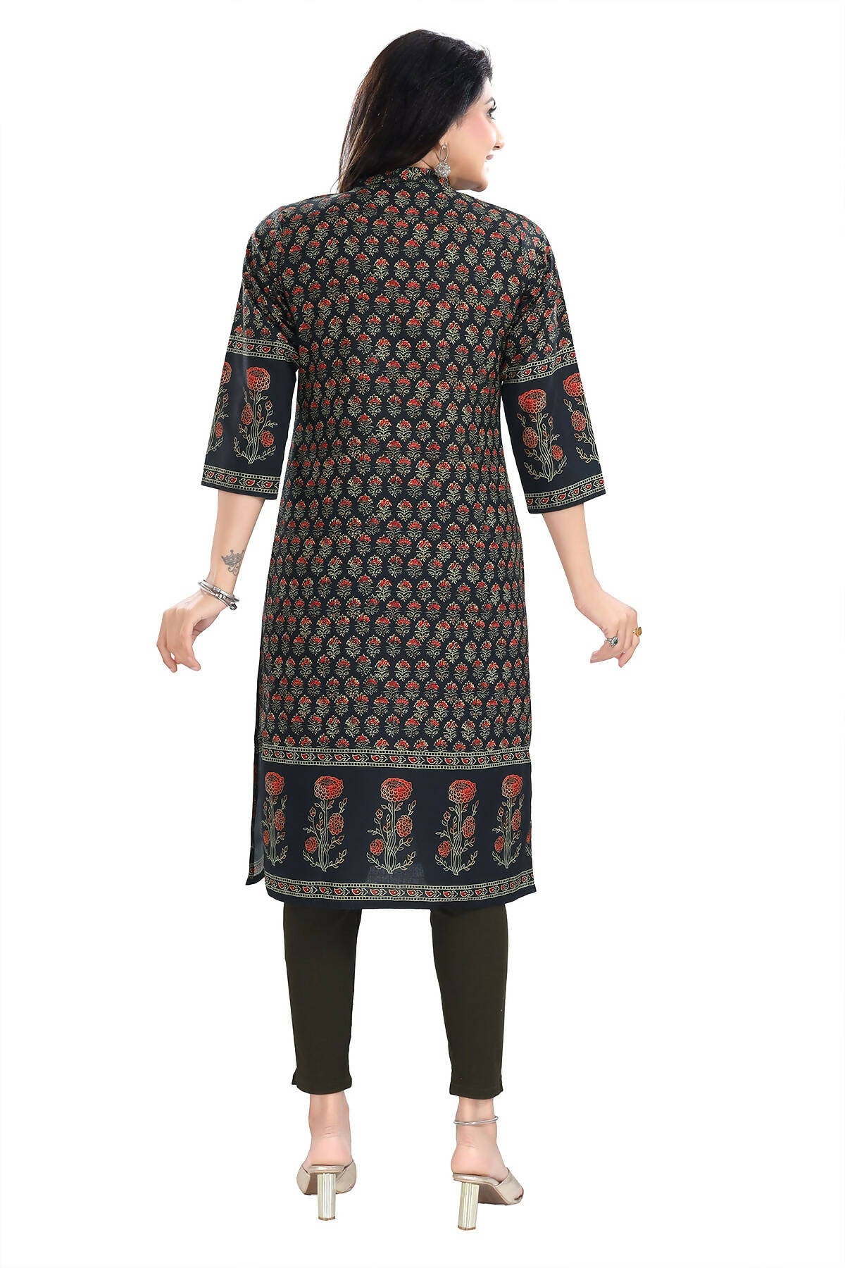 Snehal Creations Breathtaking Black Designer Digital Print Cotton Slub Fabric Long Kurti Tunic | Grocsy