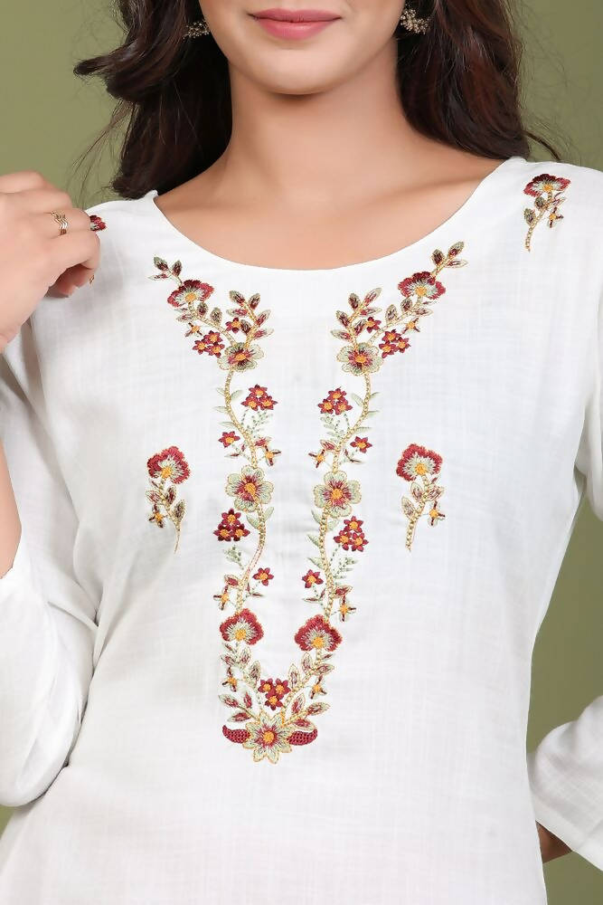 Yufta White Yoke Design Straight Kurta | Grocsy