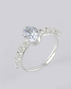 VOJ white CZ-detail Stainless Steel Cubic Zirconia Silver Plated Adjustable Finger Ring | Grocsy
