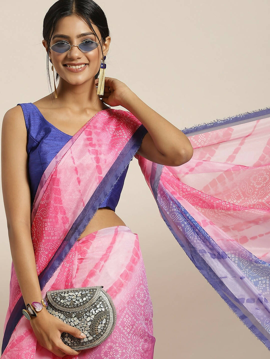Purple Organza Printed Saree With Blouse Piece - Nivaa | Grocsy