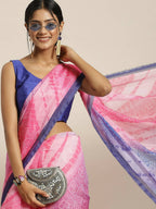 Purple Organza Printed Saree With Blouse Piece - Nivaa | Grocsy