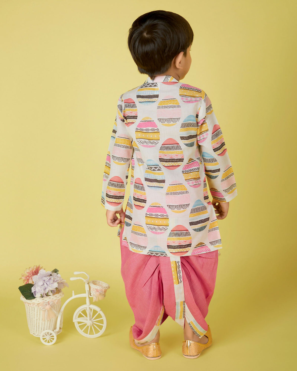 Joban Fashion Kids Island Cotton Full Sleeves printed Kurta and Solid Dhoti - Pink | Grocsy