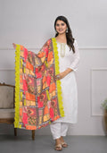 White Viscose Silk Embroidery with Thread and sequence Stitched Suit With Dupatta - Tanisha | Grocsy